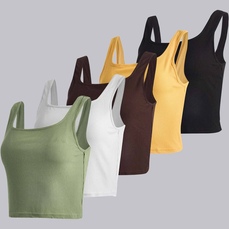 top Real Essentials Women's Ribbed Square Neck Cropped Tank Top Real Essentials $32.99