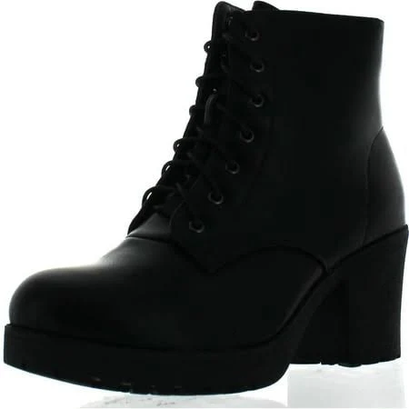 shoes Refresh Club-02 Women's Lace Up Side Zip Platform Chunky Combat Ankle Booties Walmart - Off Price Direct $21.94