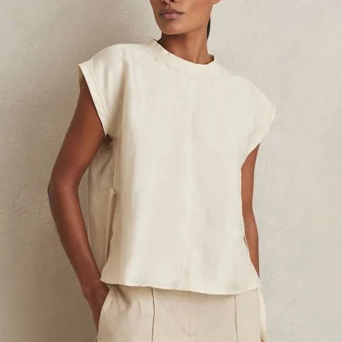 top Reiss Women's Soleya Linen-Blend Cap-Sleeve T-Shirt Reiss $71