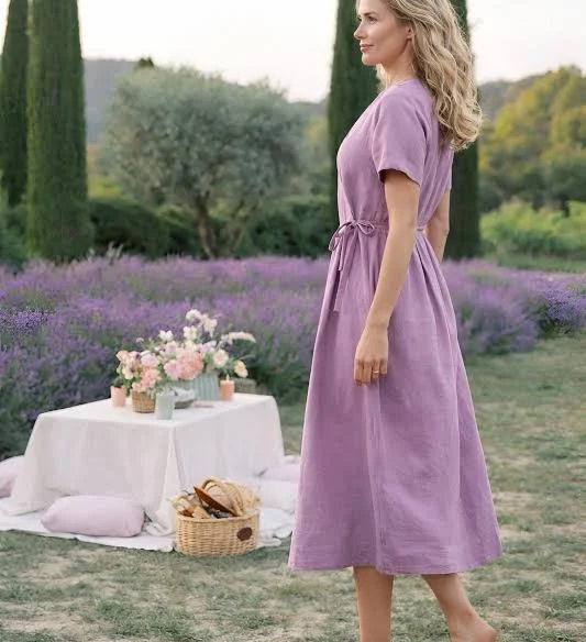 dress Relaxed Fit Linen Wrap Midi Dress Etsy - Seller $175.03