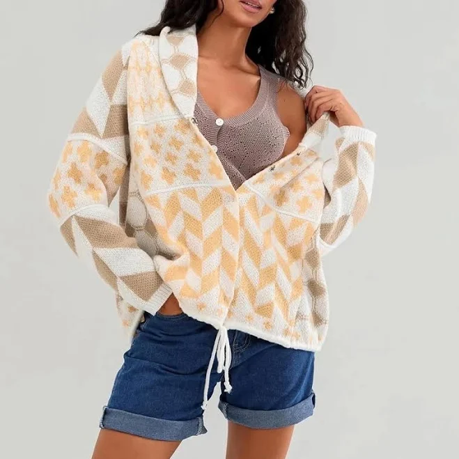 cardigan Retro Artistic Open Front Geometric Sweater Whatnot $18