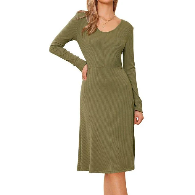 midi dress Ribbed Knitted Dress for Women's Long Sleeve Crew Neck Midi Sweater Dresses, Size: Medium, Olive Green Kohl's $39.99