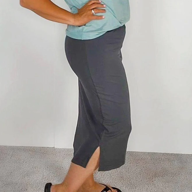 skirt Ribbed Skirt Charcoal Grey | Mid Calf Length with Slits | Beyou Essentials Etsy - Shop7Degrees $16