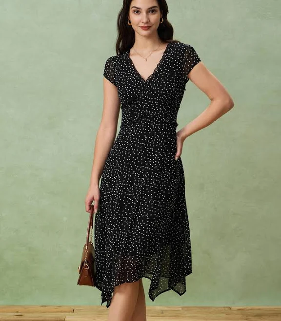 dress Rihoas A-Line Ruffle Hem Polka Dot Midi Dress Rihoas $42