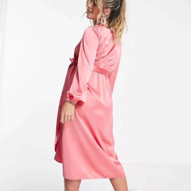 dress River Island Dresses | Maternity Satin Wrap Midi Dress | Color: Pink | Size: 6 | Katiebech's Closet Poshmark $40