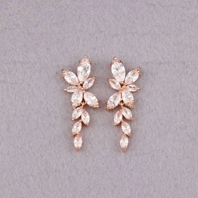accessory Rose Gold Crystal Leaf CZ Drop Earrings Etsy - MeisBoutique $18.75