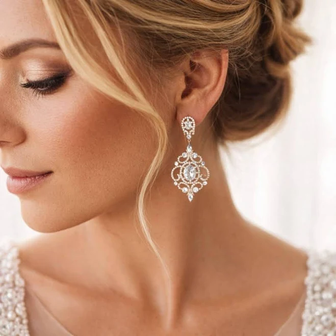 accessory Rose Gold Cubic Zirconia Statement Earrings Etsy - TheExquisiteBride $60.3