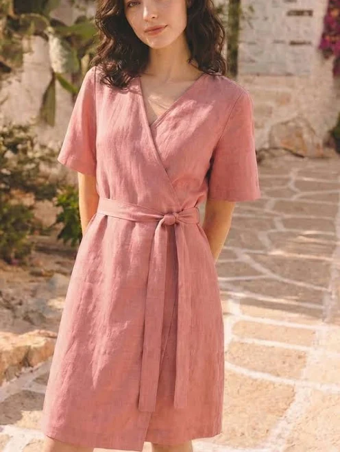 outfits Roselle Women's Breathable Linen Wrap Midi Dress SonFre $146.66
