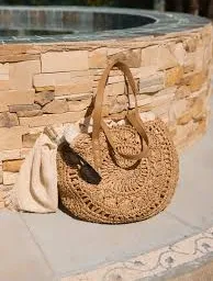 bag Round Straw & Faux Leather Tote Bag Cider $39.9