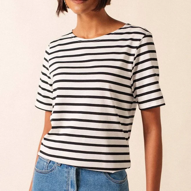 top SAINT JAMES LEVANT MODERN Breton Stripe Short Sleeve Shirt Saint James $125
