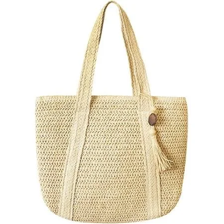 bag Sanzhen Women's Large Woven Straw Beach Tote Holiday Handmade Summer Rattan Bags, Beige Walmart - Surprise Technology $24.99