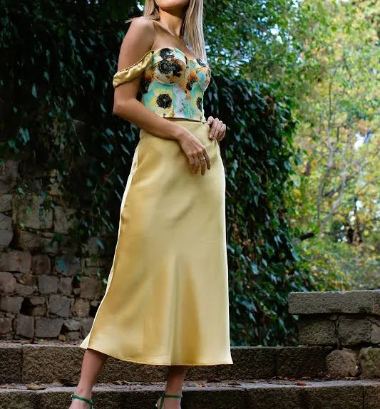 skirt Silk Satin Bias-Cut Midi Skirt Etsy - Seller $121.26