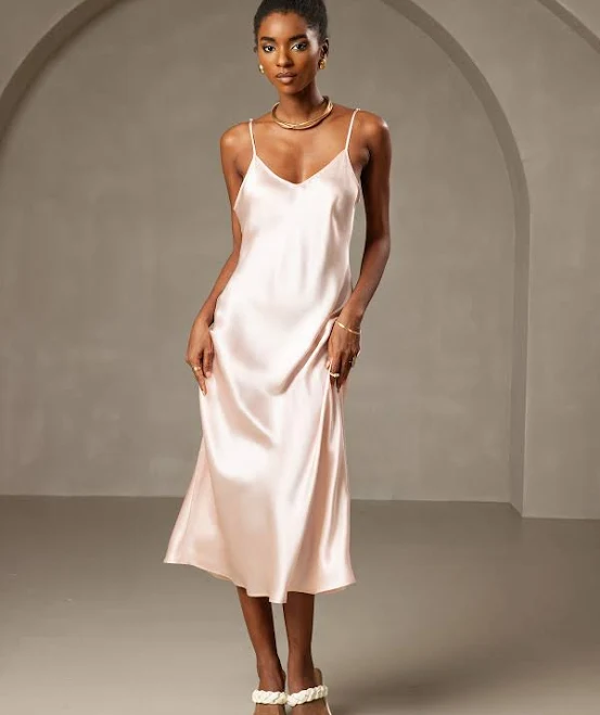 dress SilkSilky Women's Silk Midi Slip Dress, Pink / L SilkSilky $99.95