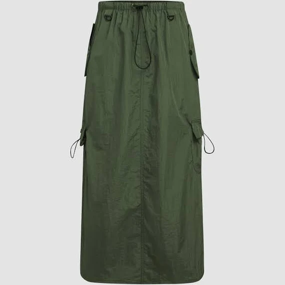 maxi skirt Skirt Solid High Waist Cargo Parachute For School Work Holiday Cider $13.96