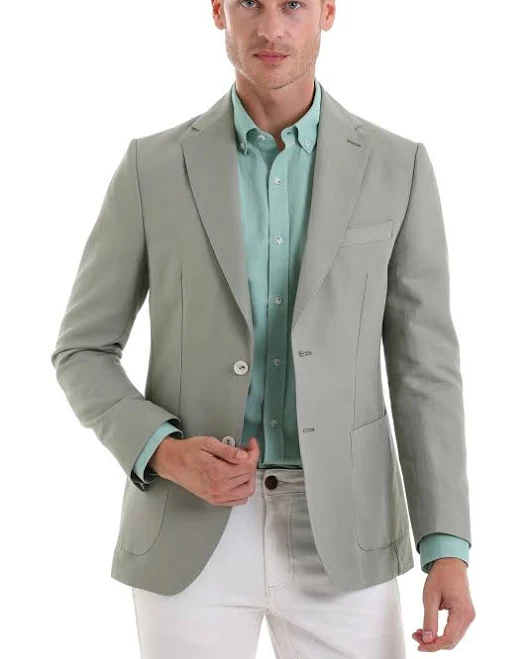 blazer Slim Fit Notch Lapel Linen Blazer SAYKI $258.3
