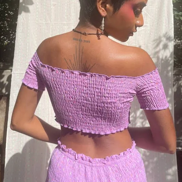 top Smocked Off the Shoulder Top S / Lilac Abacaxi $85