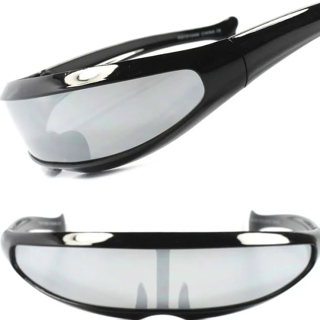 accessory Space Age Futuristic Wrap Around Cool Black Silver Mirror Lens Visor eBay - eyewear-zone $14.99
