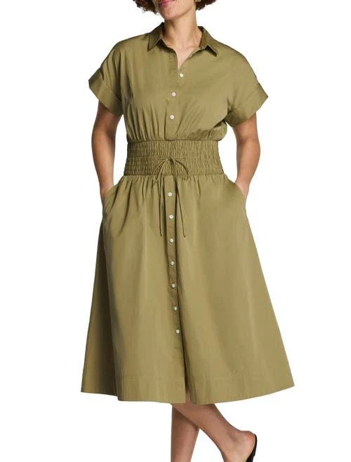 sundress SPANX Smocked Button-Up Midi Dress in Olive Branch at Nordstrom, Size Large Nordstrom $168