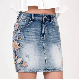 skirt Spring Bloom Embroidered Denim Skirt Grace in LA $79