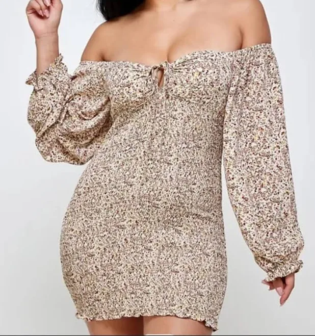 dress Spring Blush Floral Off Shoulder Mini Dress Puff Sleeves Small eBay - astridsextras $18