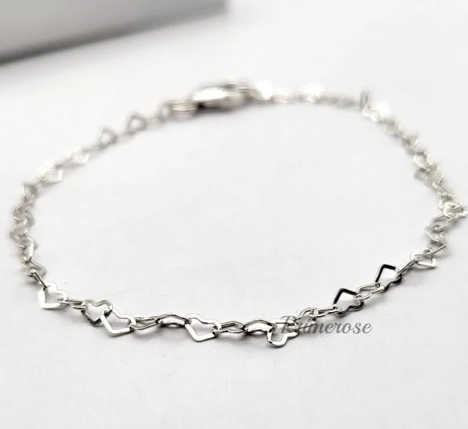 accessory Sterling Silver Heart Link Chain Bracelet Etsy - PrimeroseCollection $28.99