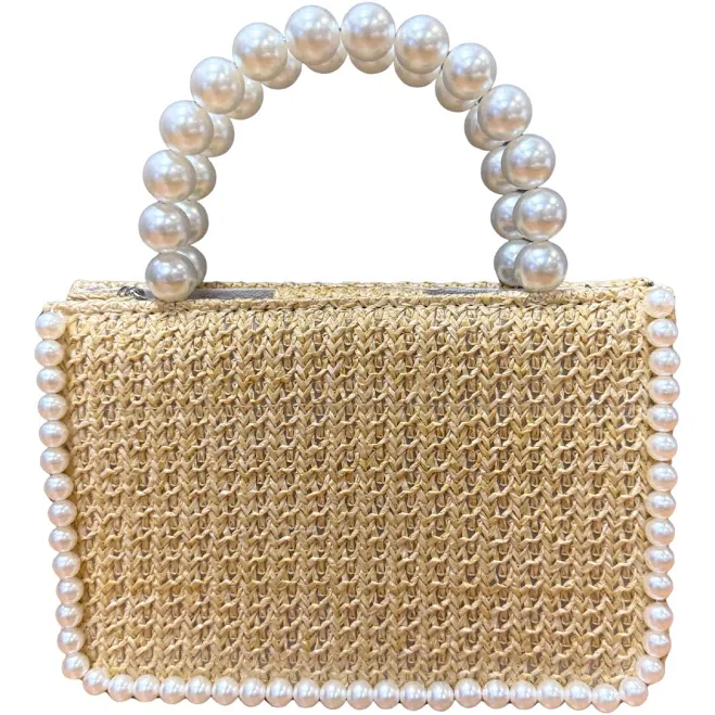 bag Straw Shoulder Bag with Pearl Handle Sam Moon Trading $27.99