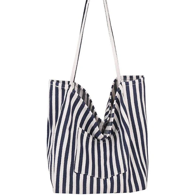bag Striped Canvas Tote Bag – Navy & White Narrow Stripes Zehra Modesty $39