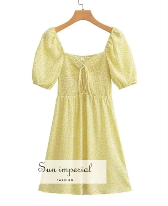 dress Sun-imperial Floral Square Neckline Puff Sleeve A-Line Mini Dress Sun imperial Fashion $44.36