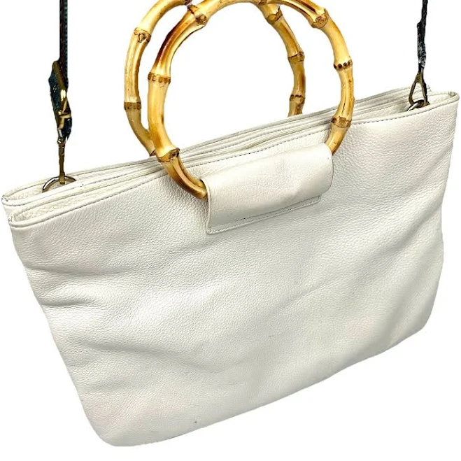 bag Talbots White Leather Shoulder Bag Bamboo Handle eBay - jgkaz1963 $39.9