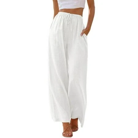 pants Temofon Pants for Women Wide Leg Linen Pant Casual Palazzo Summer Flowy Pants with Pocket Walmart - TEMOFON $17.97