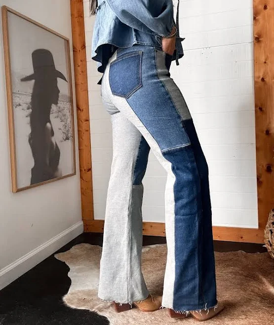 jeans The Wild J Women's High Rise Patch Work Straight Leg Jeans The Wild J Boutique $40