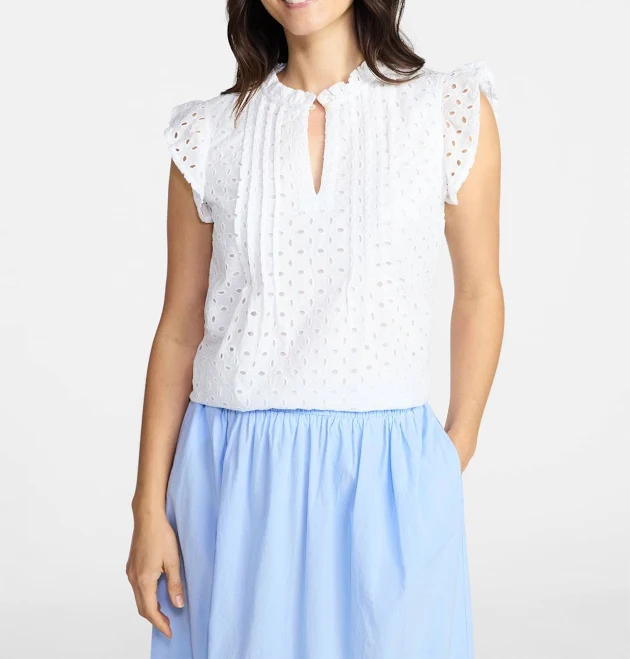 top Time and Tru Women's Cotton Eyelet Top with Flutter Sleeves Walmart $17.98