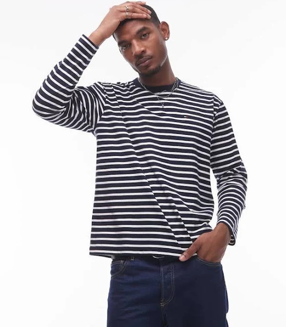 top Tommy Jeans Breton stripes long sleeve t-shirt in navy ASOS $70.4