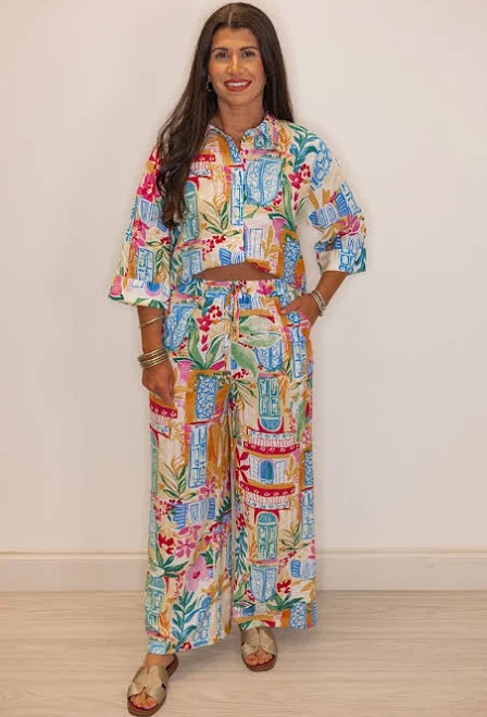 two piece set Tropical Print Pants and Top Set Purple Door Boutique $69.99