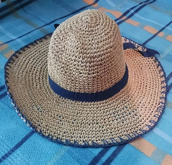 accessory Tropical Trends Wide Brim Straw Hat With Navy Ribbon Size 57 Cm eBay $12