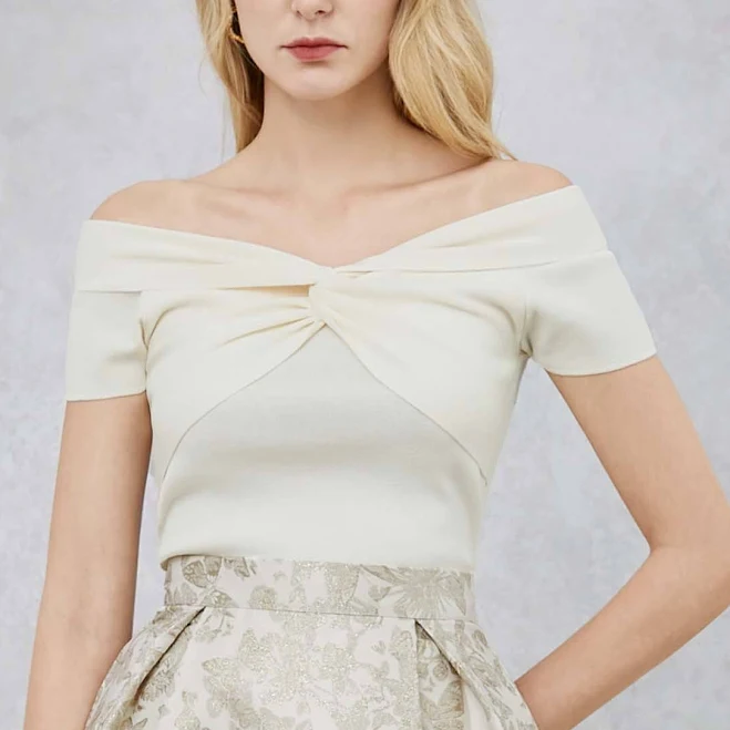 off-shoulder top Twisted Off-Shoulder Cropped Knit Top Chicwish $29.9