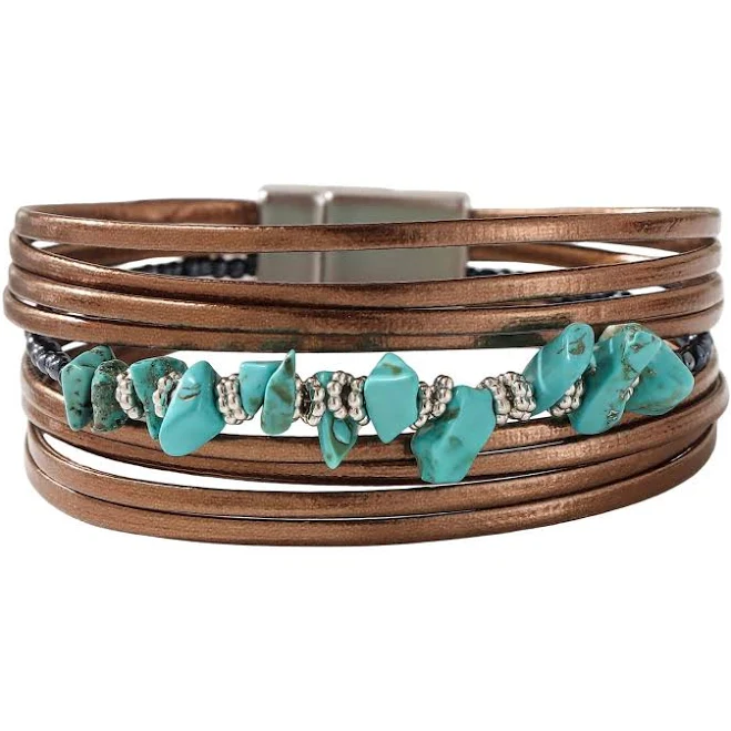 accessory Tyrelle Multi-Strand Leather Bracelet with Natural Turquoise Stones La Boutique du Bracelet $29.99
