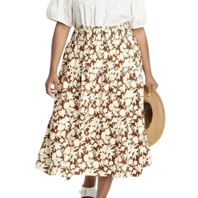 skirt Universal Thread Floral Tiered Midi Skirt, Burnt Orange & Cream, Plus eBay - talan-6928 $28