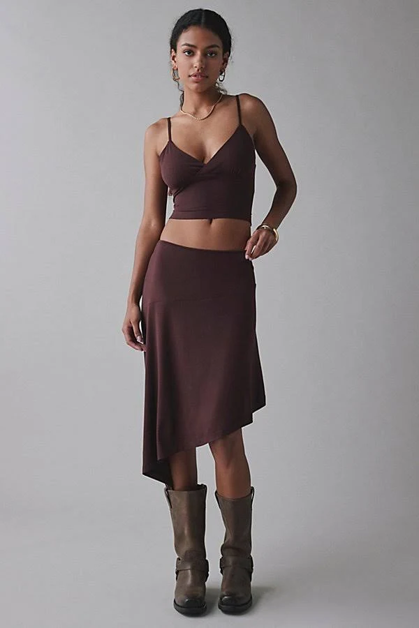 matching set Uo Sasha Open-Back Tank Top & Asymmetric Midi Skirt Knit Set Urban Outfitters $69