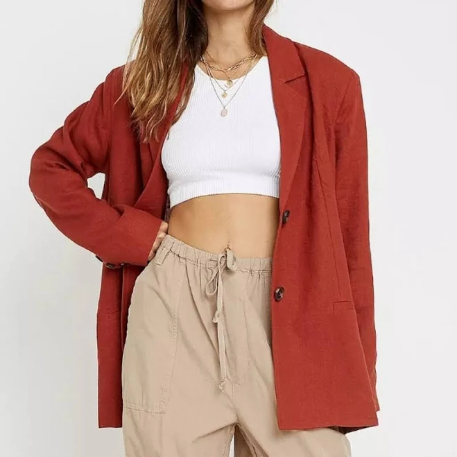 blazer UO Terra-Cotta Linen Blazer - Red L at Urban Outfitters Poshmark $40