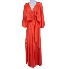 dress Vintage Coral Satin Wrap Maxi Dress Kimono Sleeve Hostess Glam Boho L Poshmark $110