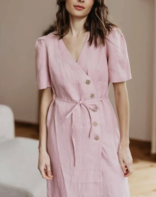 dress Vintage Inspired Linen Wrap Dress with Tie Etsy - Seller $137.53