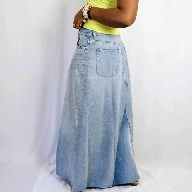 maxi skirt Vintage Wash A-Line Patchwork Denim Maxi Skirt Etsy - Seller $165