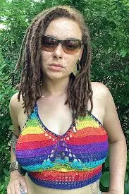 top Vintage Y2K Crochet Rainbow Halter Top Selected by Cherry freepeople.com $85