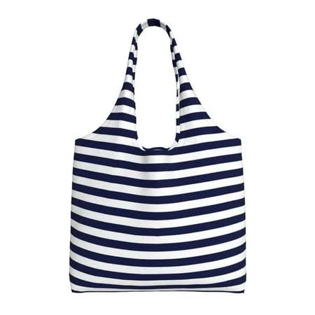 bag Vsdgher Navy Blue And White Stripes Print canvas Tote Bag Lightweight Cloth Bags Walmart - Agari cup $20.99