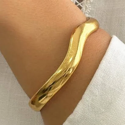 accessory Wavy Gold Chunky Irregular Bangle Bracelet Etsy - Seller $37.57