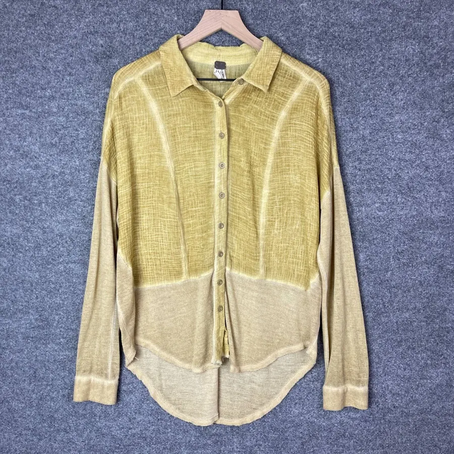 outerwear We The Free Free People Mustard Yellow Gauze Oversize Shirt Top Womens eBay - greennation $27.99