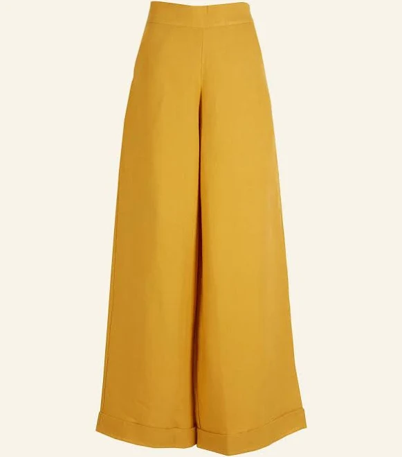pants Wide Leg High-Waisted Linen Palazzo Trousers Palava $156.06