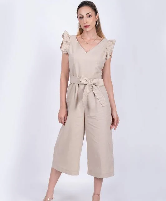 jumpsuit Wide-Leg Linen Ruffle Sleeve Jumpsuit Etsy - Seller $65