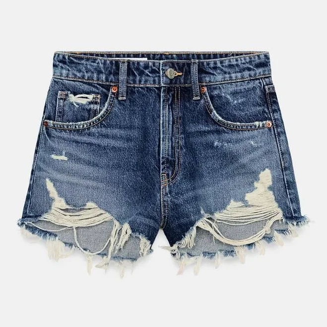 shorts Woman Zara Trf Curved High-Waisted Denim Shorts Zara USA $45.9